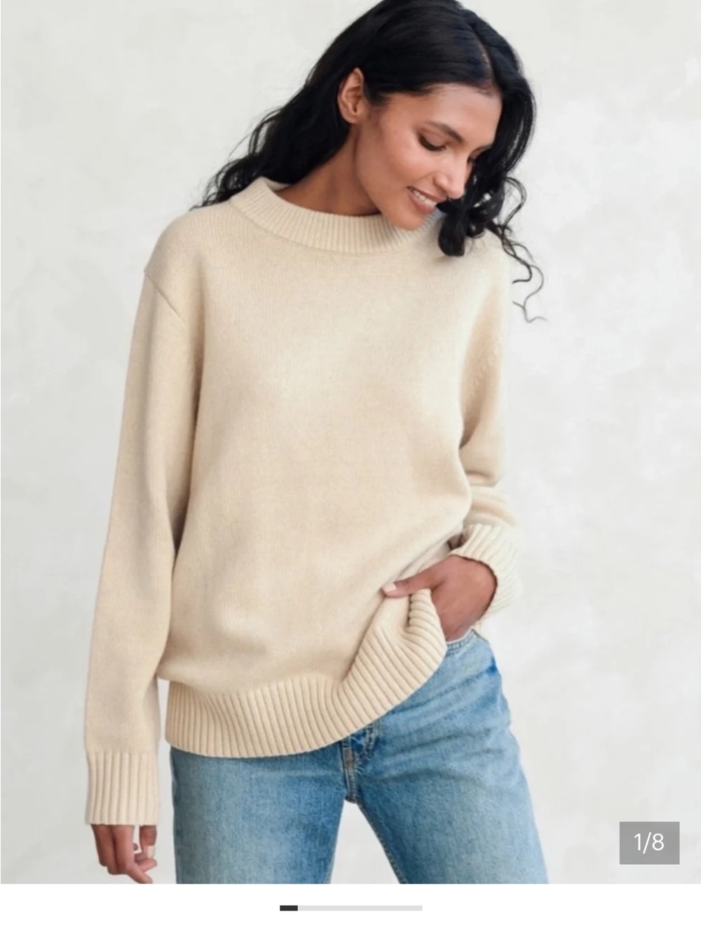 Jenni Kayne Oversized Cotton Cashmere Crewneck in Cream